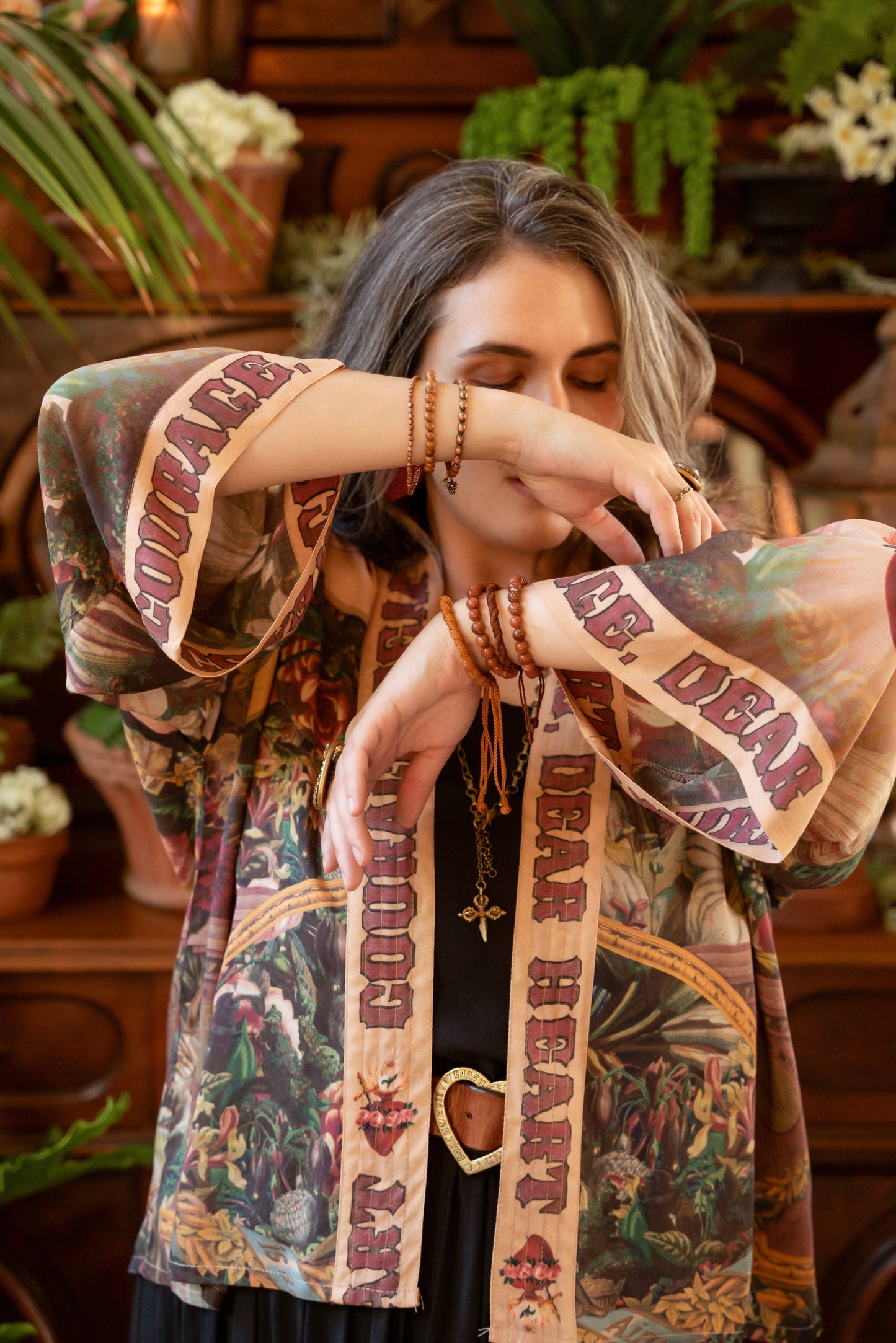 Courage Dear Heart Pixie Duster Crop Kimono w/ Sacred Heart