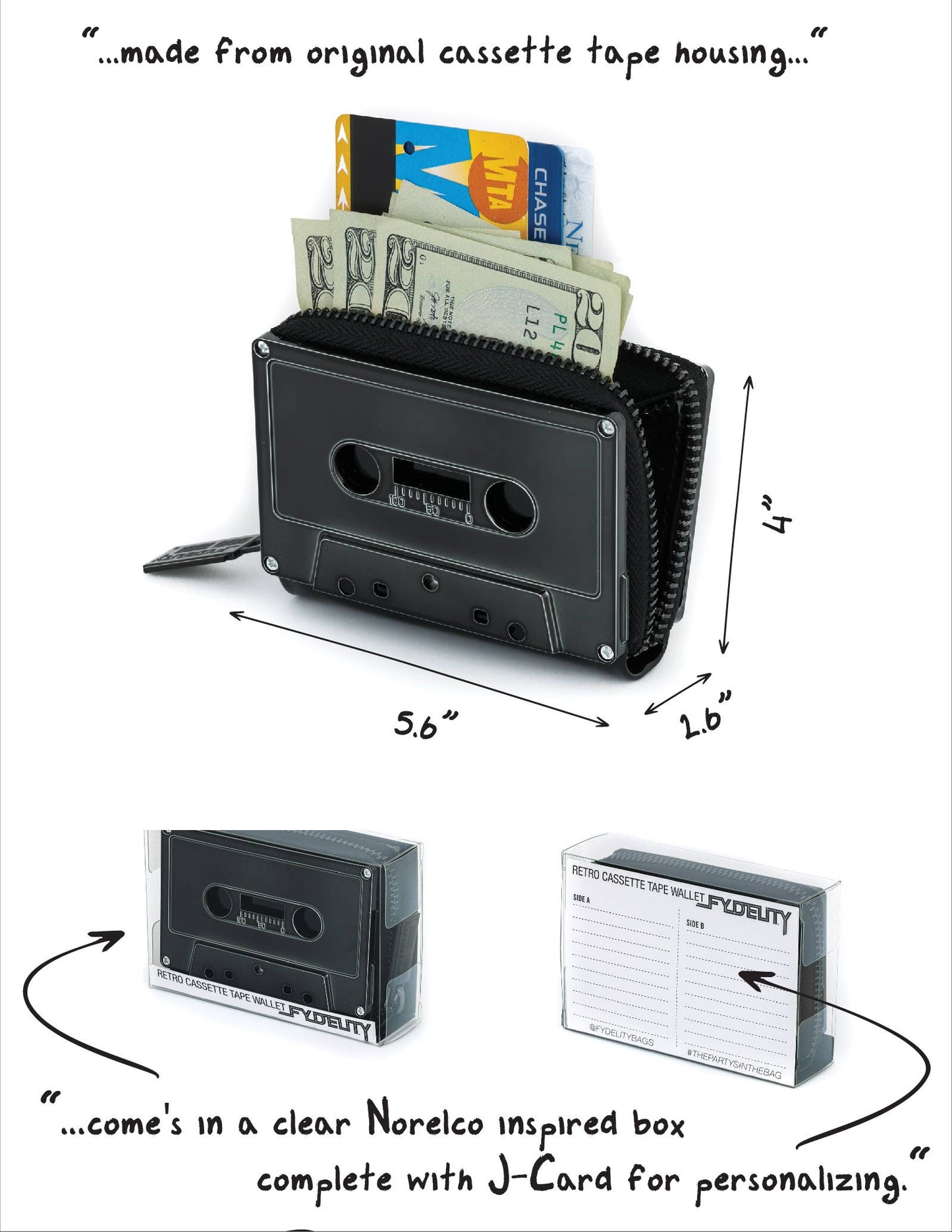 70259: Retro Cassette Mixtape Wallet | Black Chrome