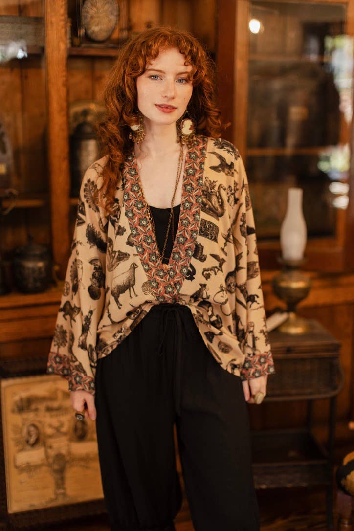 Curiosities Pixie Duster Crop Kimono w/ whimsical print
