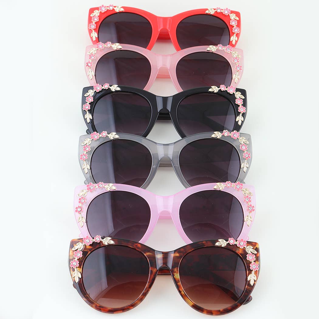 Bedazzled Flower Cateye Sunglasses: MIX