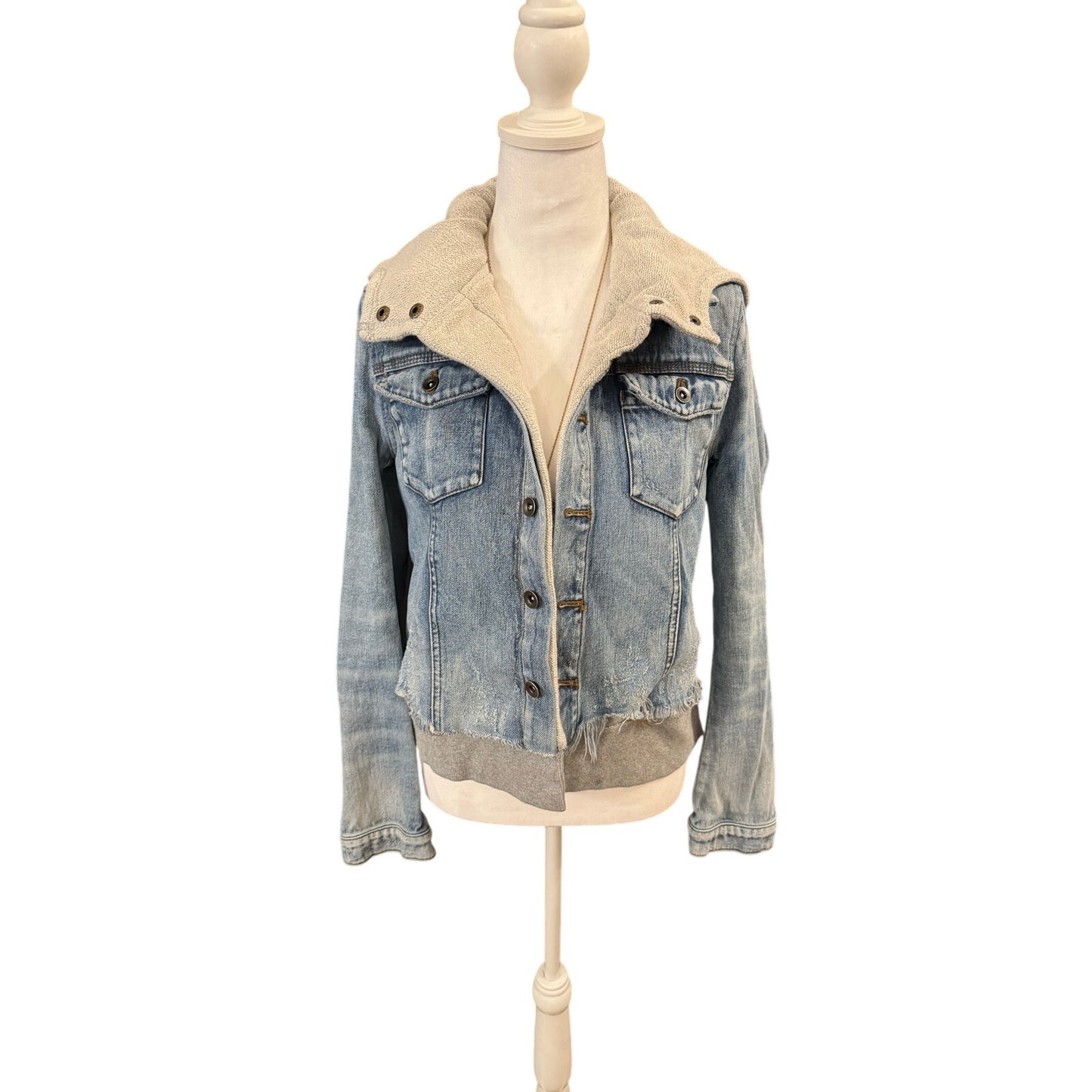 Free People Super Distressed Denim Hooded jacket Size S