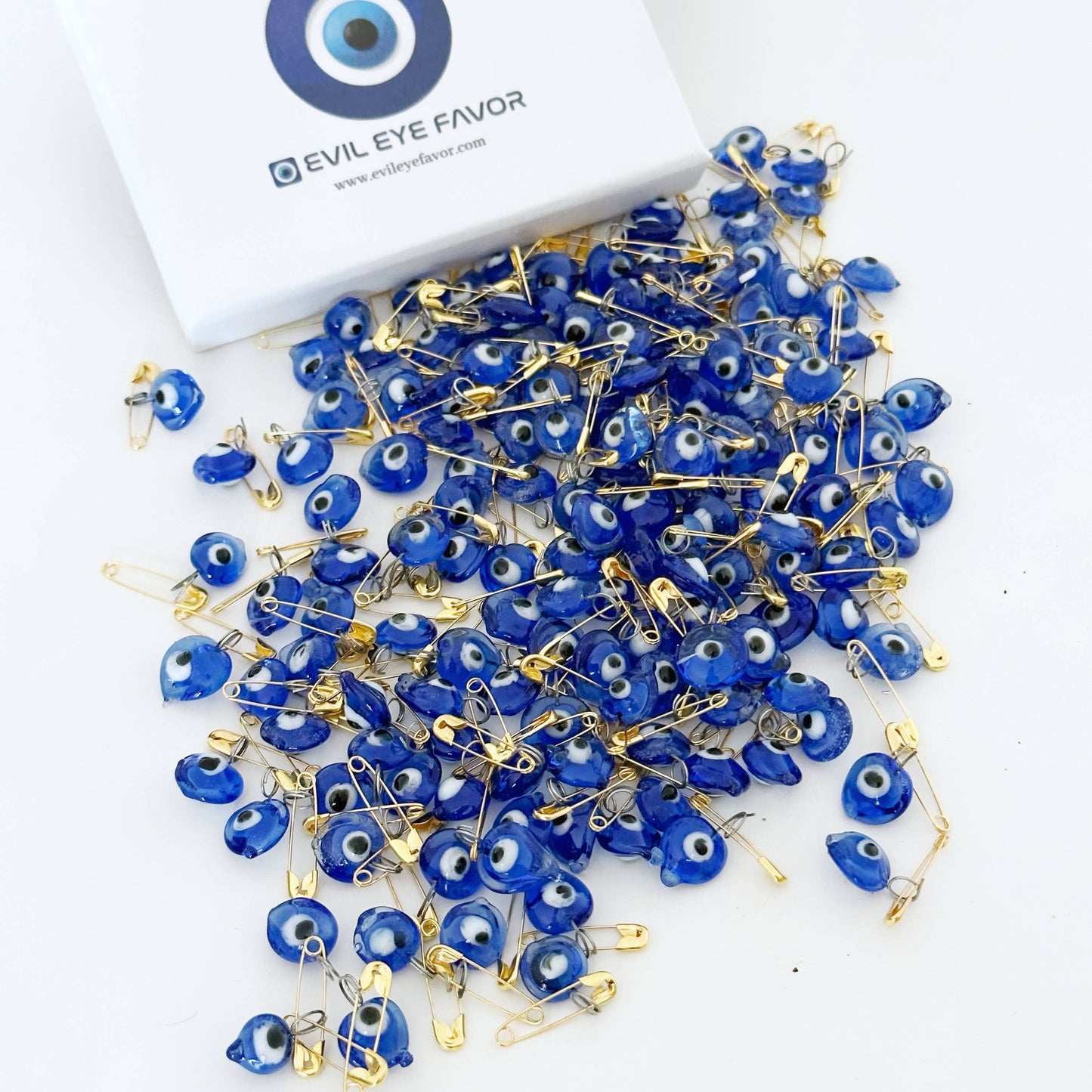 Glass Evil Eye Safety Pins, Heart-shaped Pin, Bulk Favors: 1