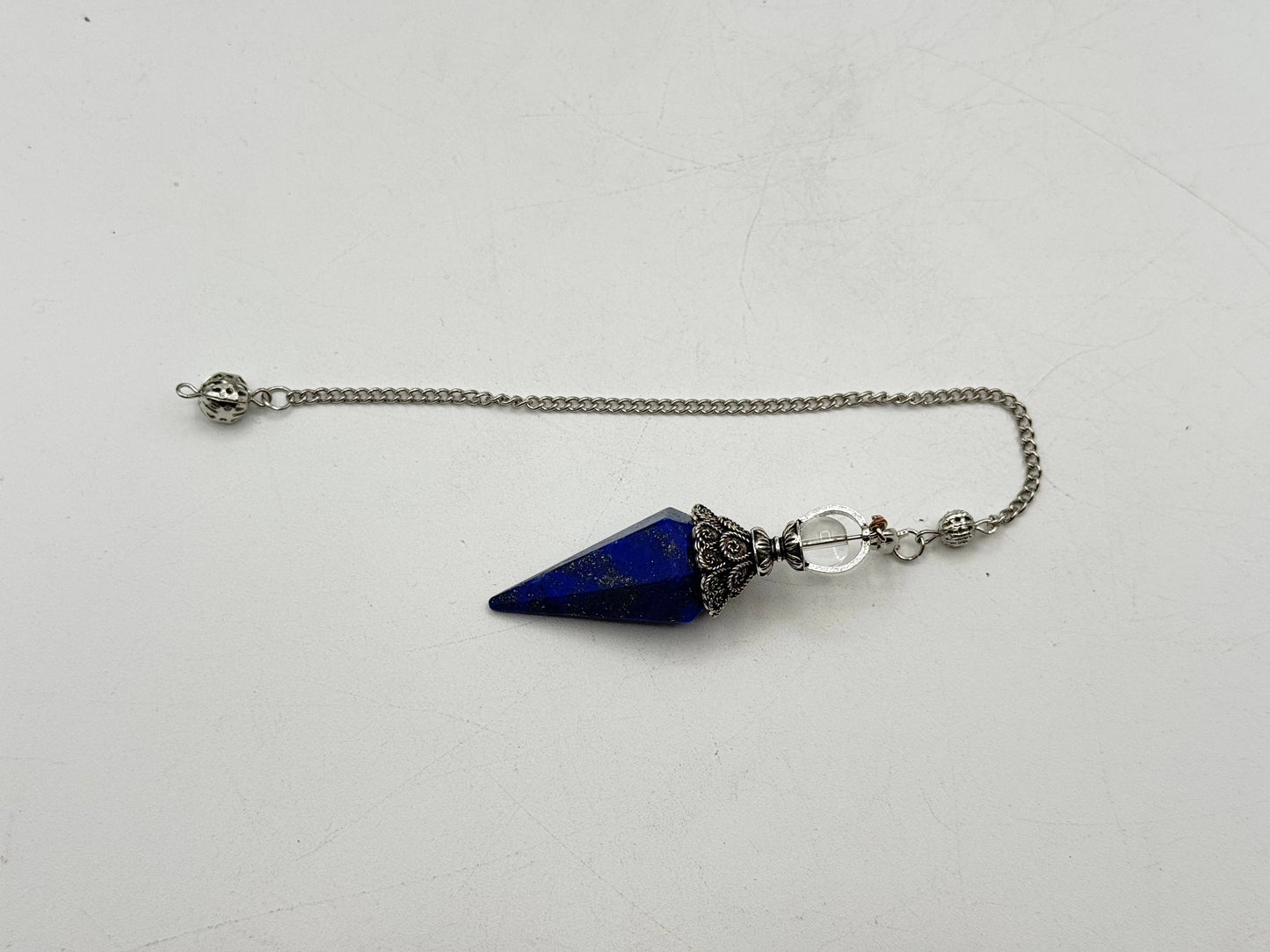 Lapis Lazulli Double Cap Pendulum with Silver Plate Chain