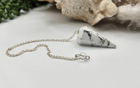 White Howlite Pendulum w/Silver Plated Chain