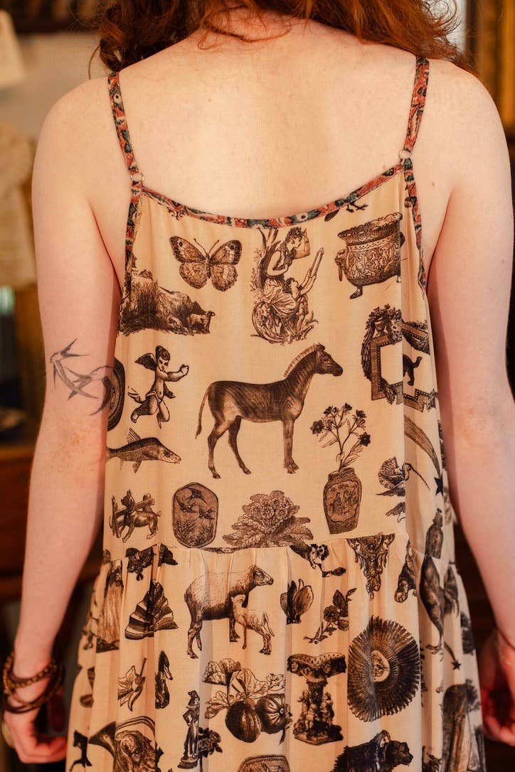 Curiosities Bohéme Maxi Slip Dress w/ whimiscal print: S/M