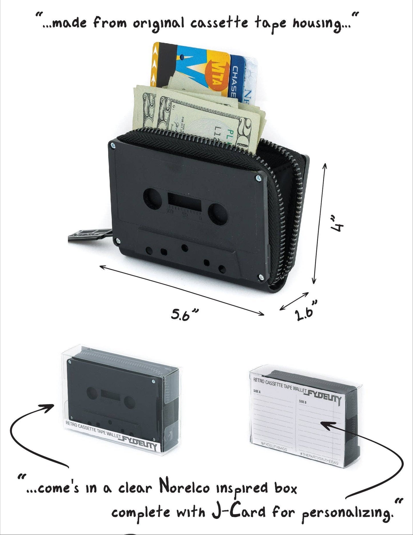 70258: Retro Cassette Wallet | Black Mattte