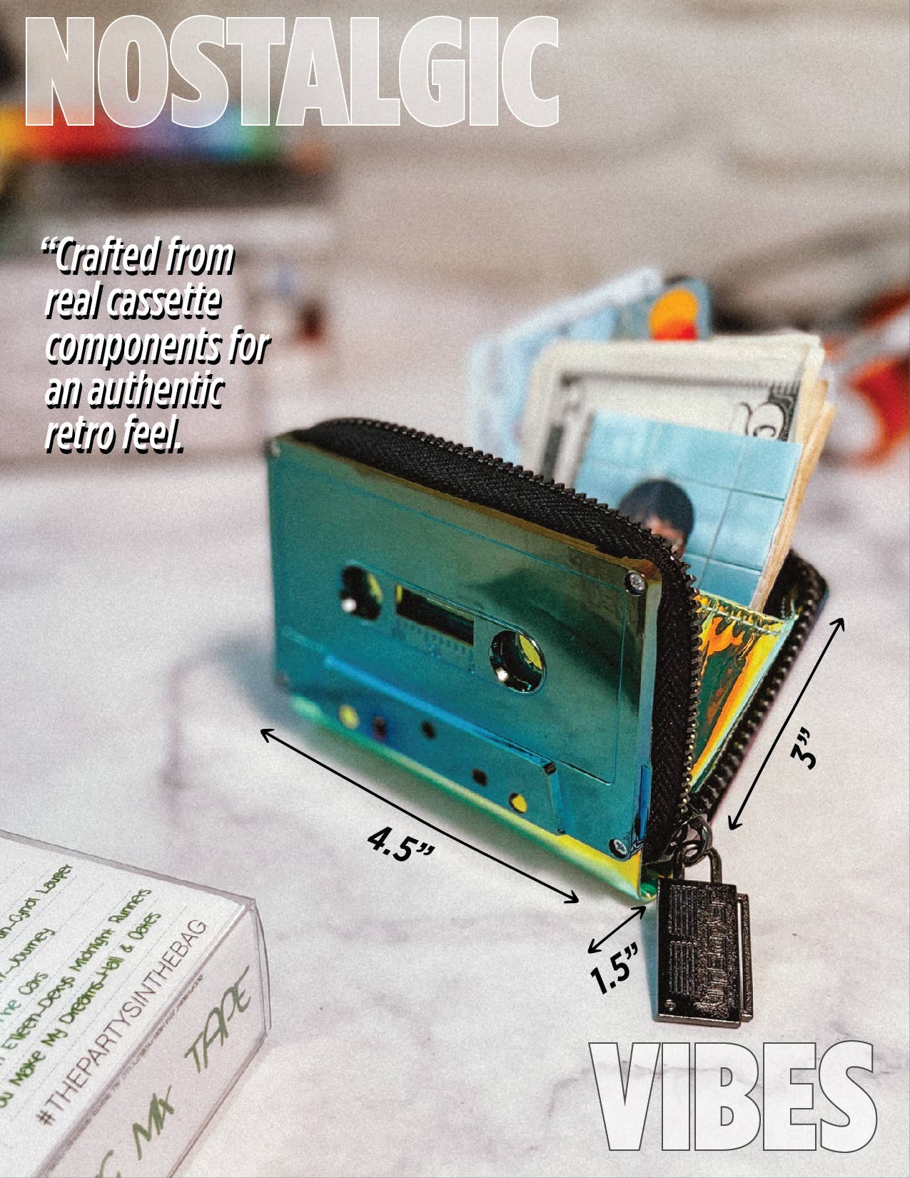 70270 Small Womens Cute Wallet Retro 80 Cassette Tape Purple