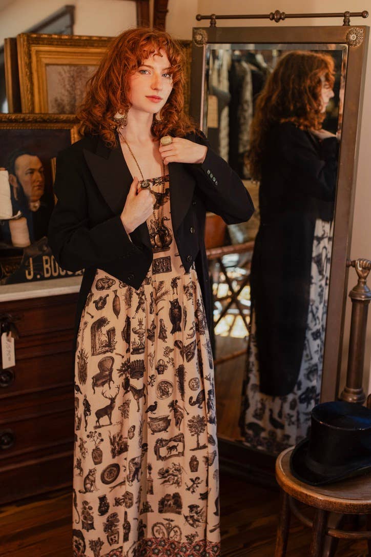 Curiosities Bohéme Maxi Slip Dress w/ whimiscal print: S/M