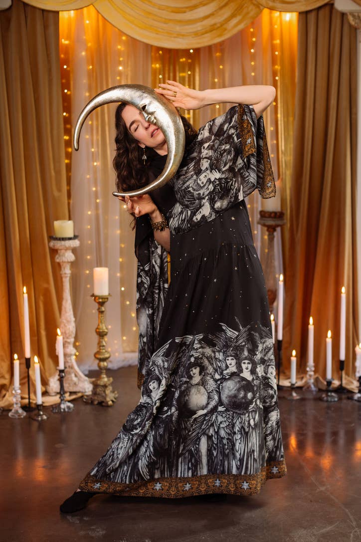 The Guardians Bohéme Slip Maxi Dress w/ angels, moon & stars: S/M (fits approx. size 6-10)