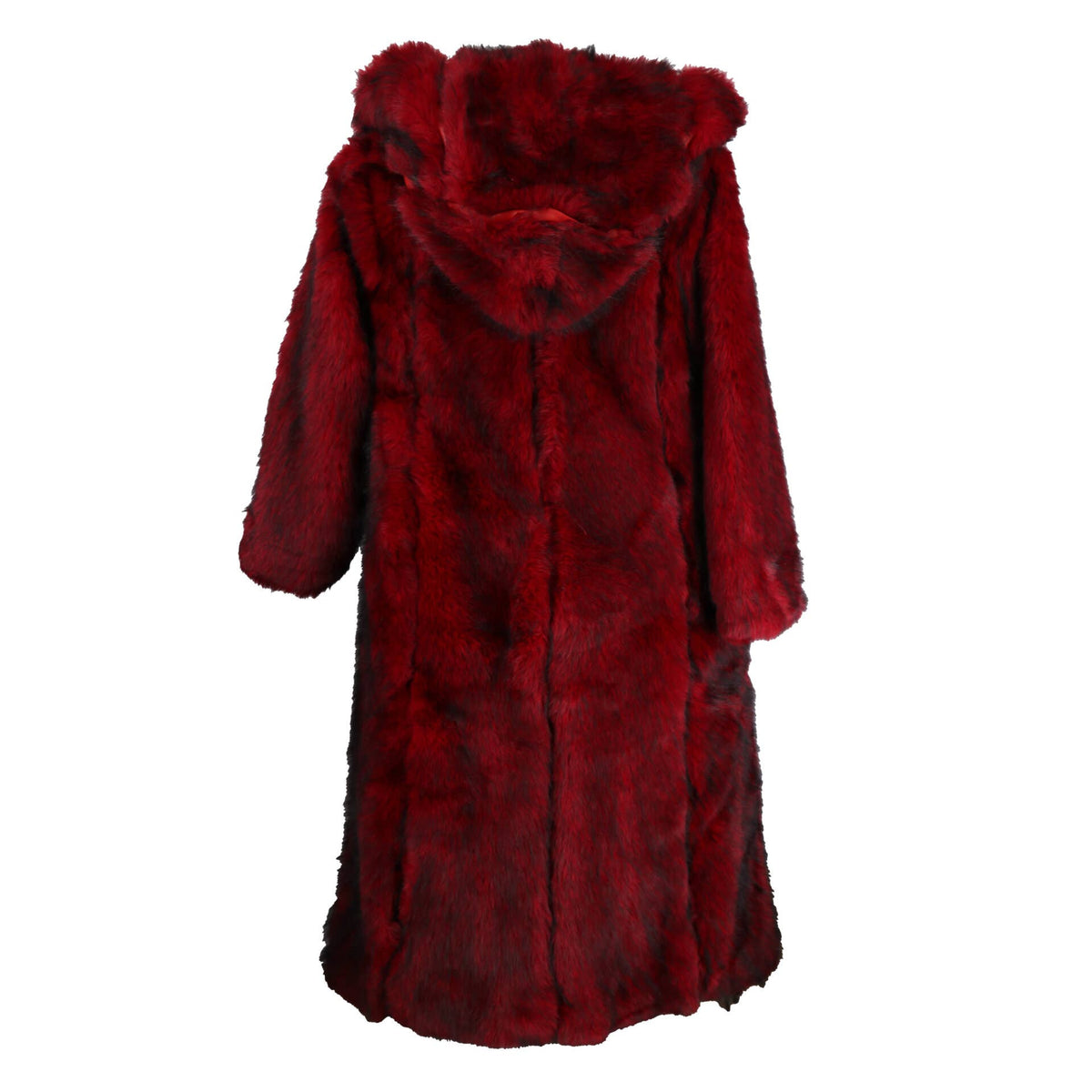 Red Faux Fur Coat with Hoodie: RED / L