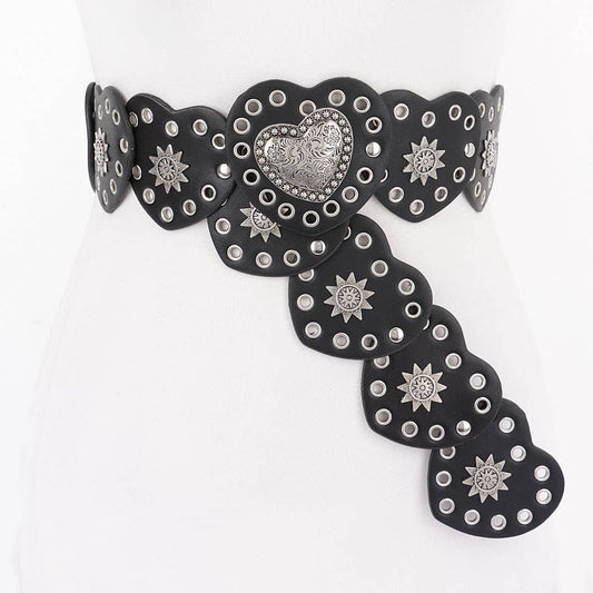 Faux Leather Heart Shape Vintage Belt: BK