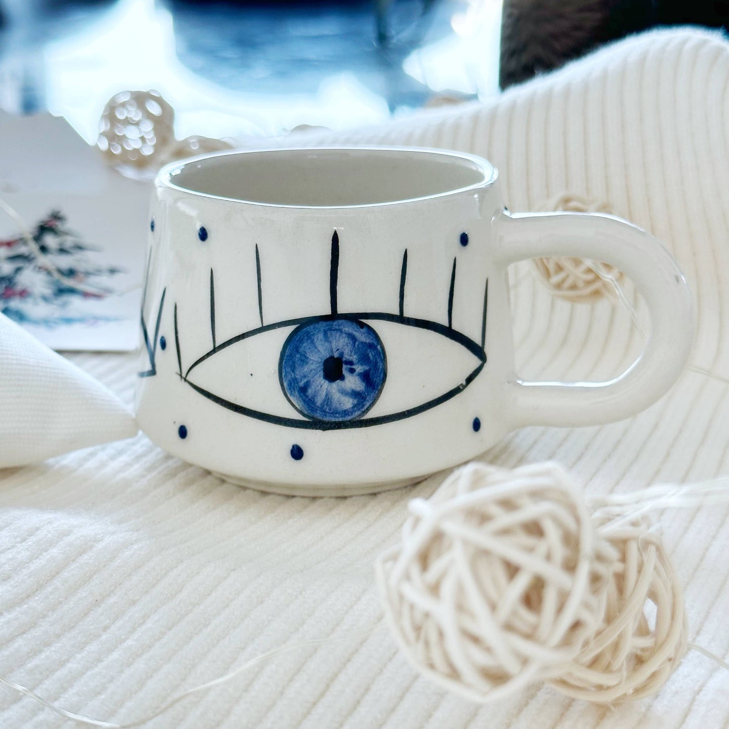 Handmade Evil Eye Coffee Mug, Hygee Self Care Gift: Only Mug