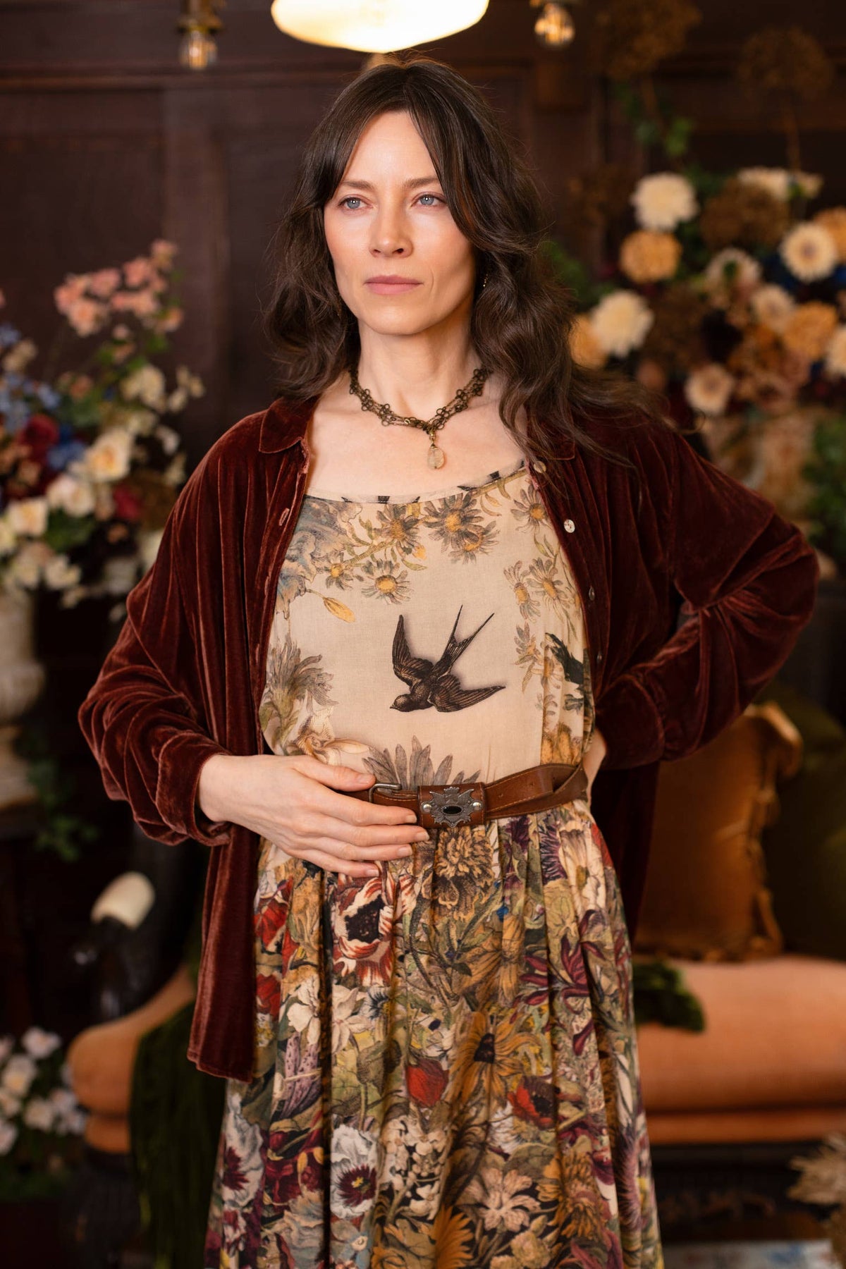Golden Hour Bohéme Long Maxi Slip Dress w/ Floral Print: L/XL (fits approx. size 12-16)