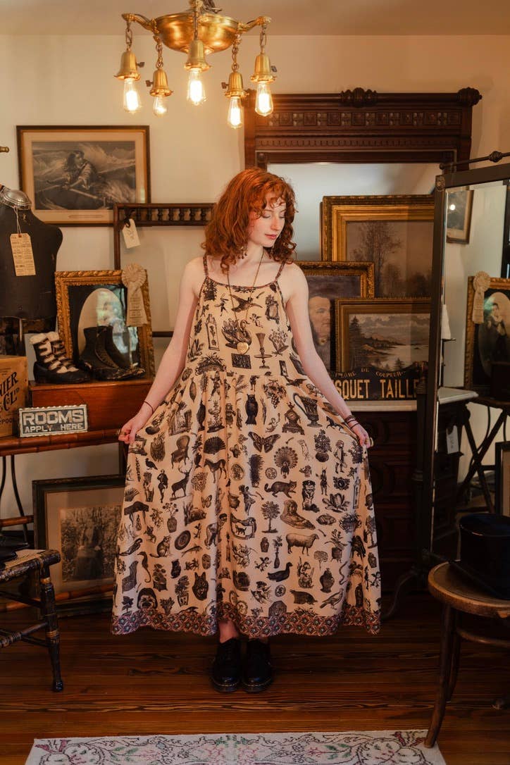 Curiosities Bohéme Maxi Slip Dress w/ whimiscal print: S/M