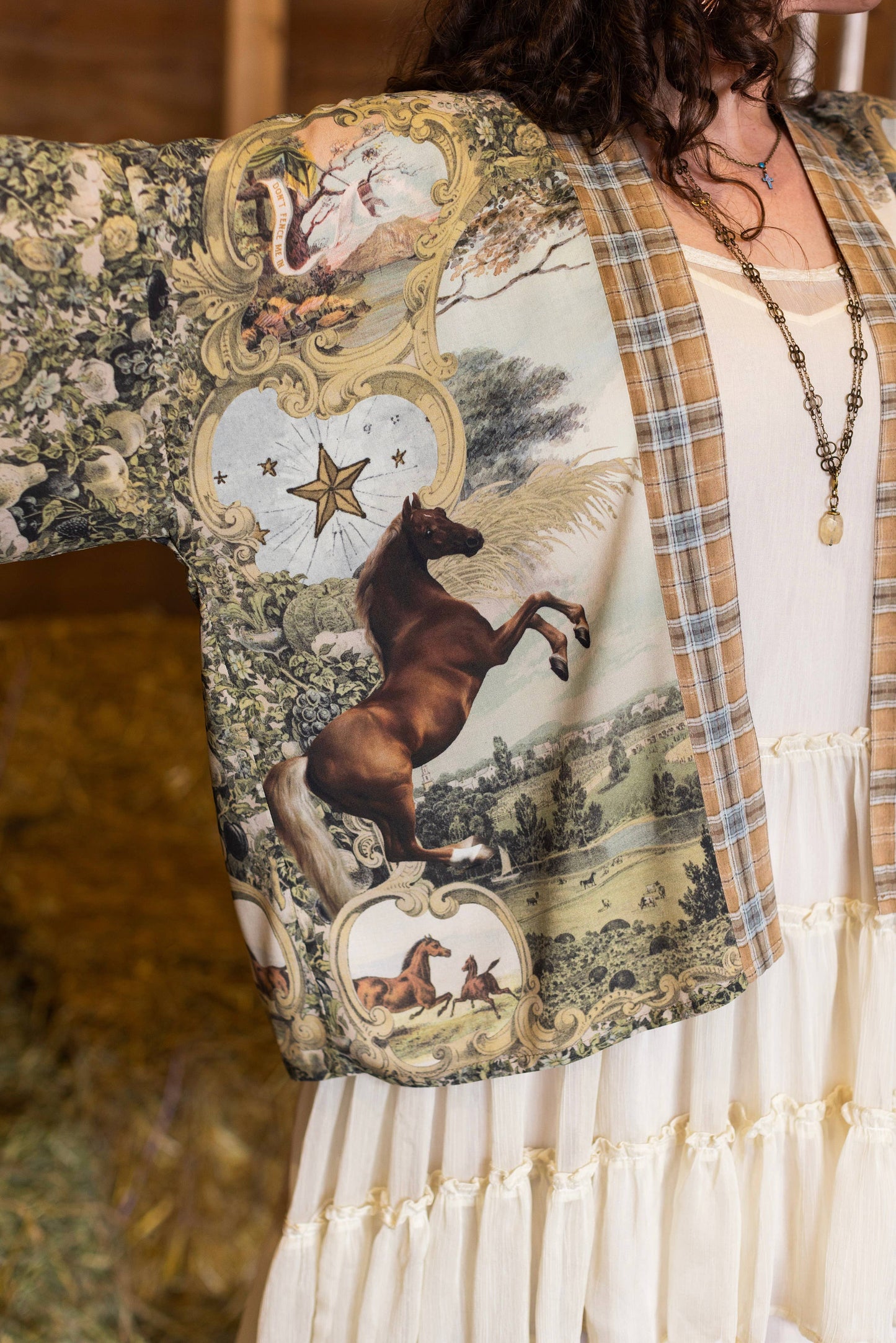 Born to Run Pixie Duster Crop Kimono w/ Horse & Flower Print