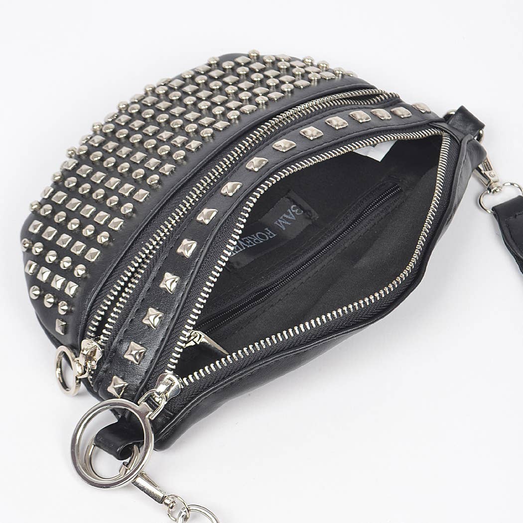 Studded Chain Fanny Pack: White