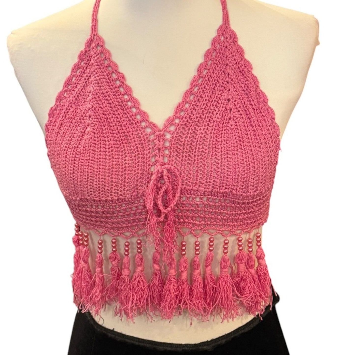 Handmade Pink Crochet Halter Boho Festival Top