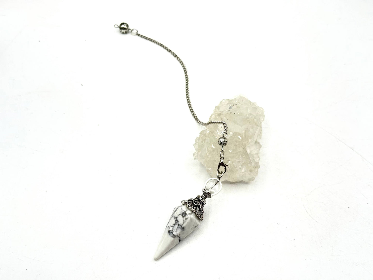 White Howlite Double Cap Pendulum with Silver Plate Chain