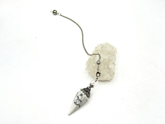White Howlite Double Cap Pendulum with Silver Plate Chain