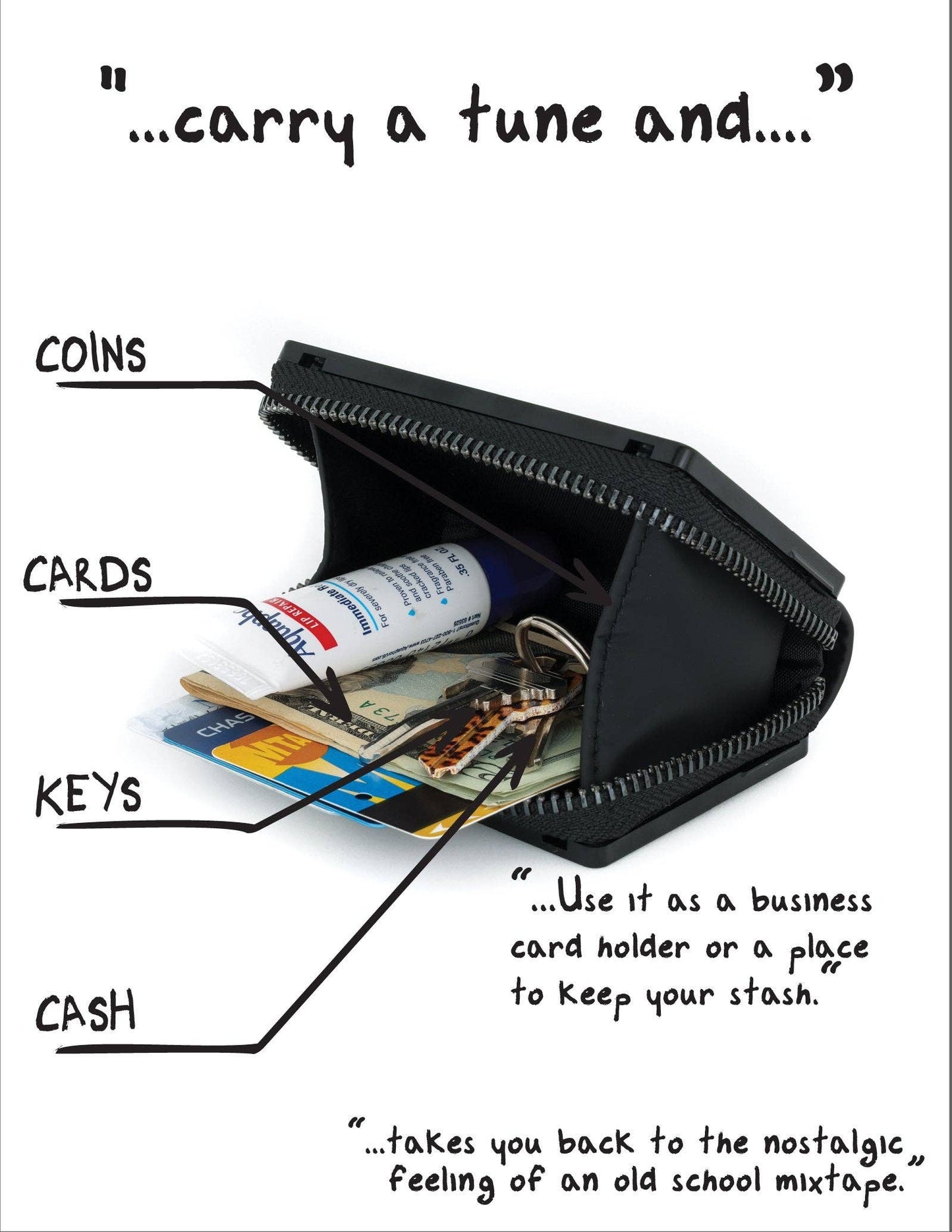 70258: Retro Cassette Wallet | Black Mattte