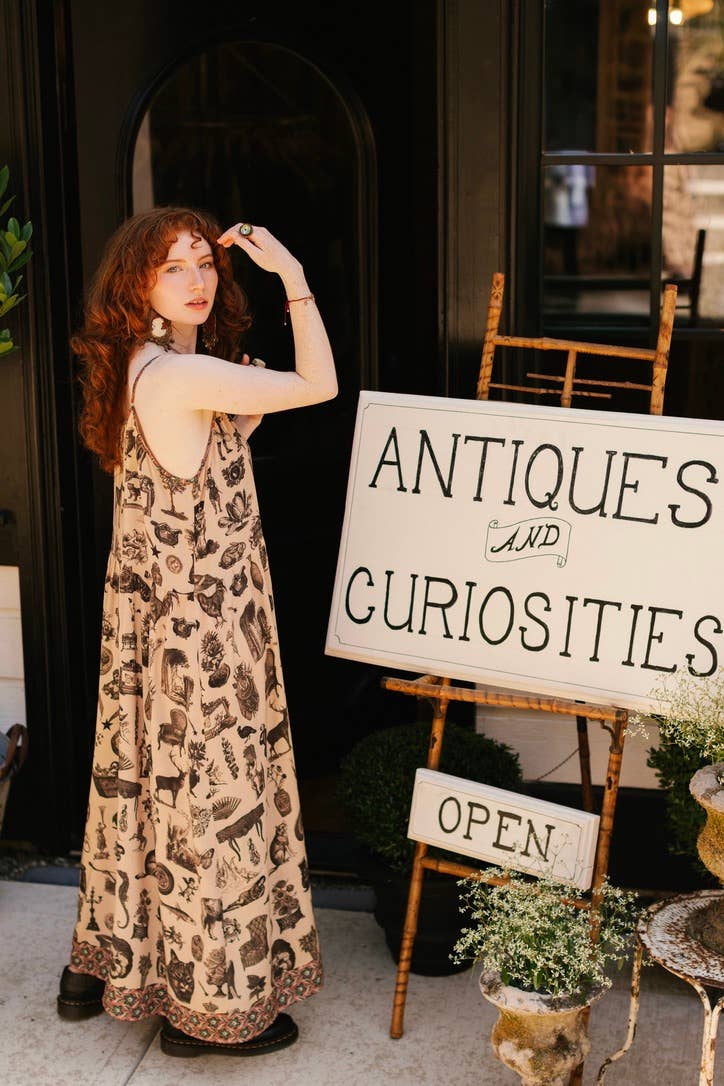 Curiosities Bohéme Maxi Slip Dress w/ whimiscal print: S/M