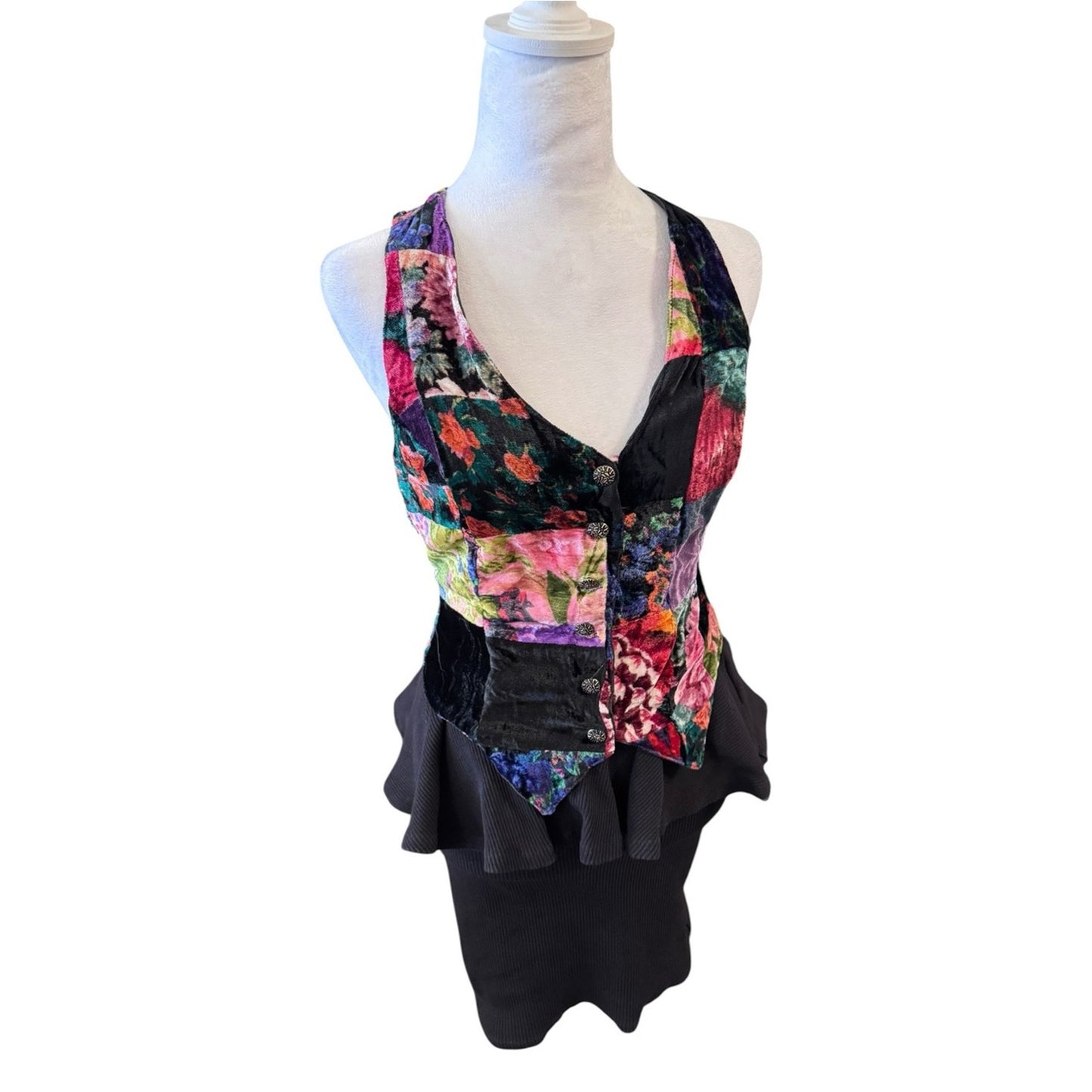 Betsey Johnson Iconic rare 1990s black label velvet patchwork vest size petite