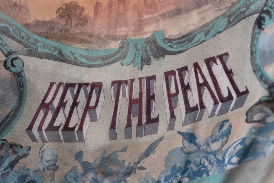 Peace Out Cropped Boho Bamboo Scarf with Doves and Sunrise