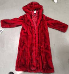 Red Faux Fur Coat with Hoodie: RED / L
