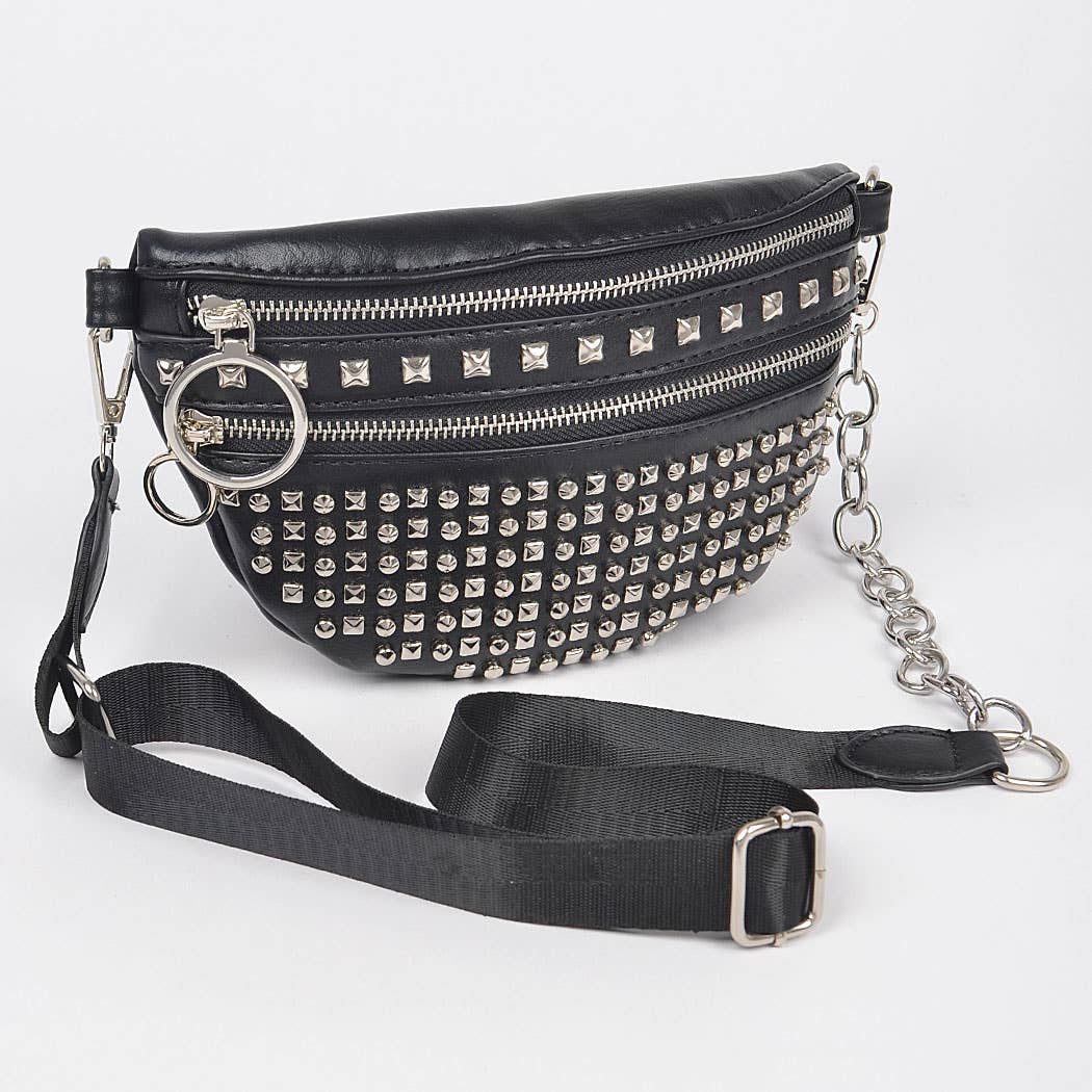 Studded Chain Fanny Pack: White