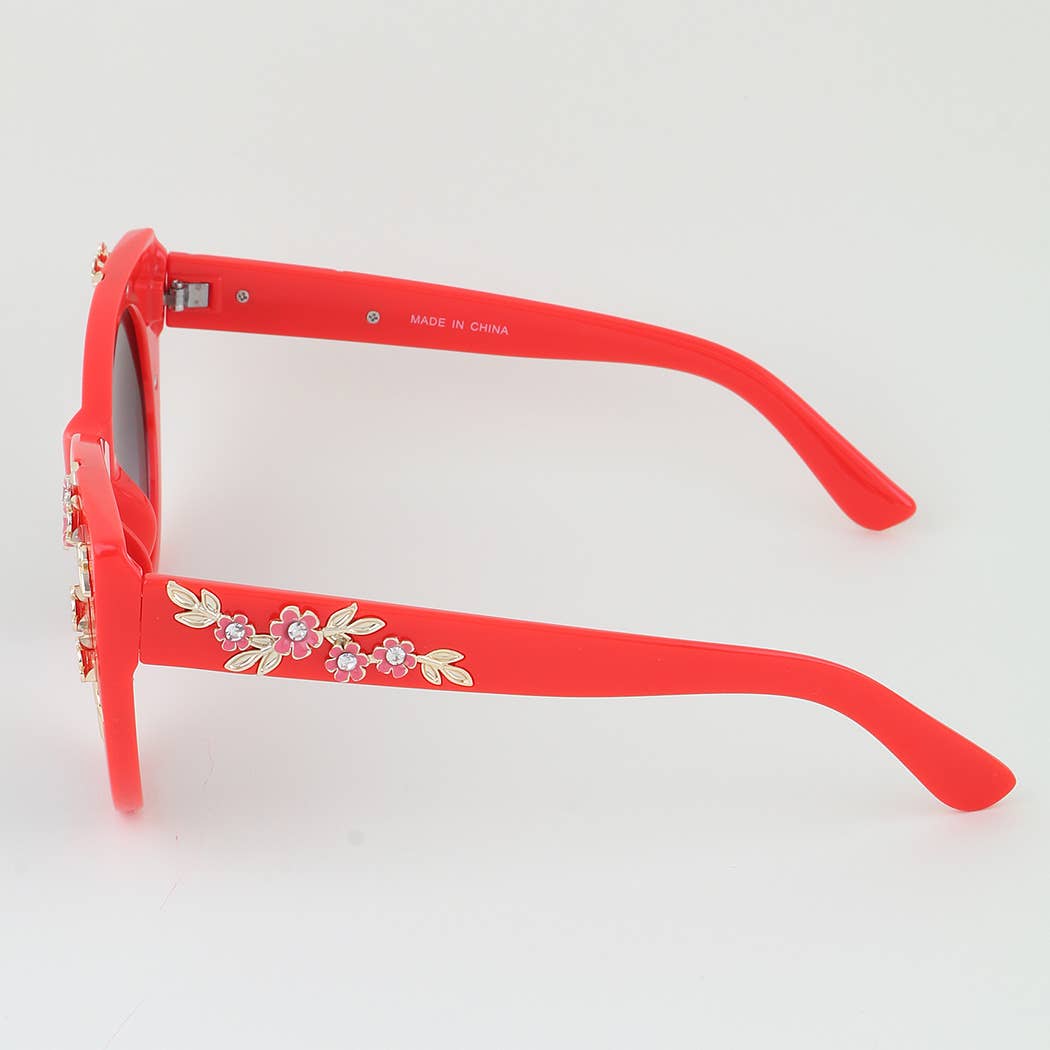Bedazzled Flower Cateye Sunglasses: MIX