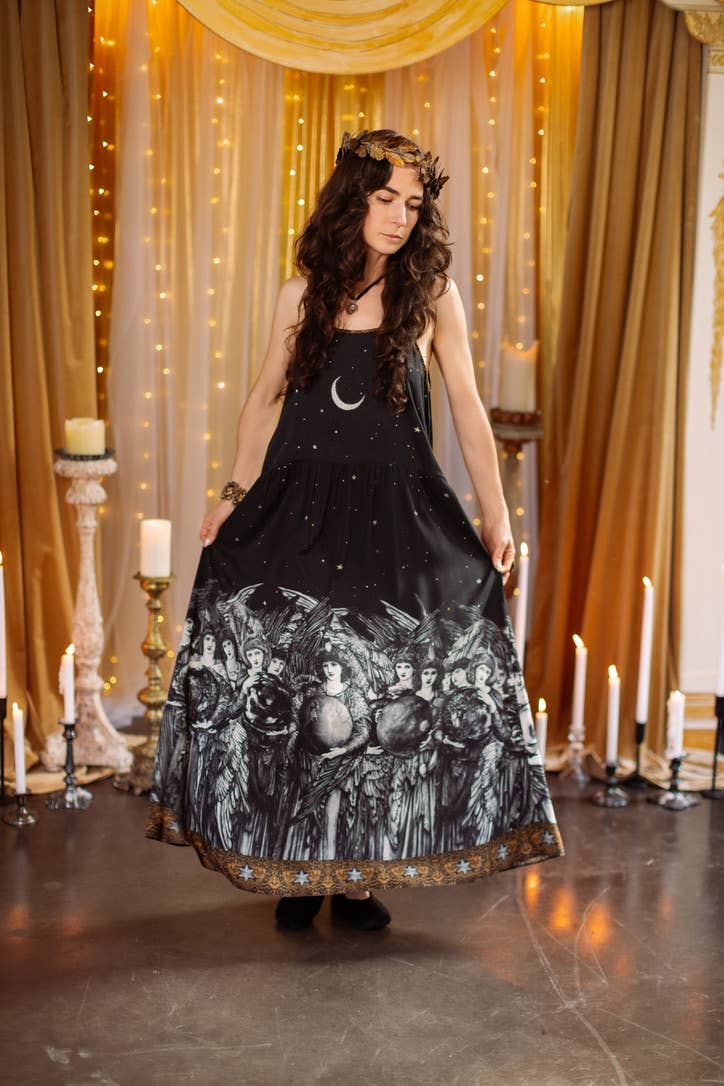 The Guardians Bohéme Slip Maxi Dress w/ angels, moon & stars: S/M (fits approx. size 6-10)