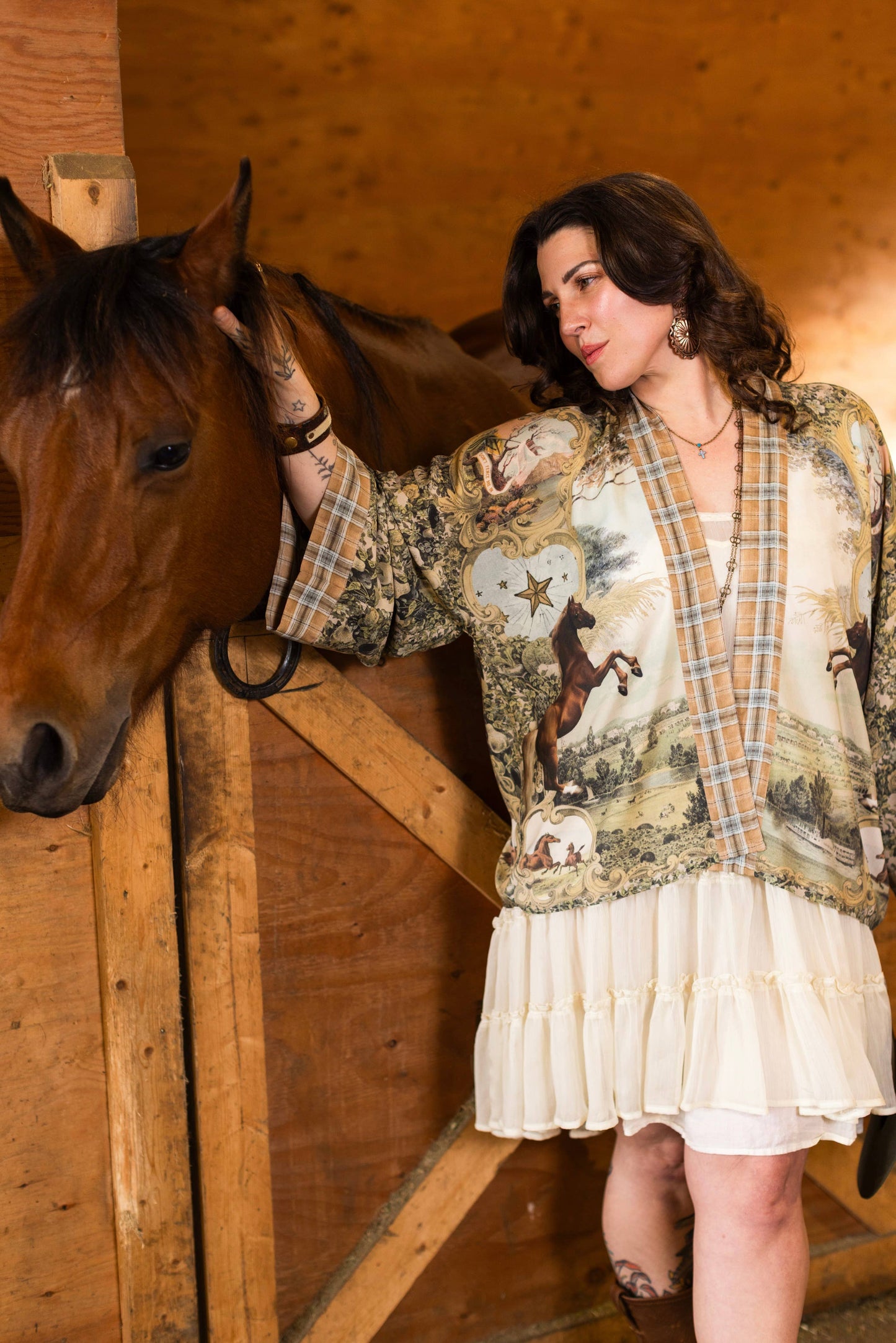 Born to Run Pixie Duster Crop Kimono w/ Horse & Flower Print