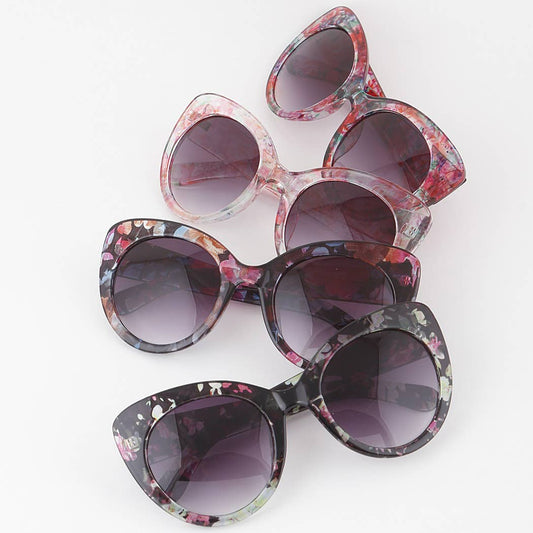 Spring Flower Round Cateye Sunglasses: Mix Color
