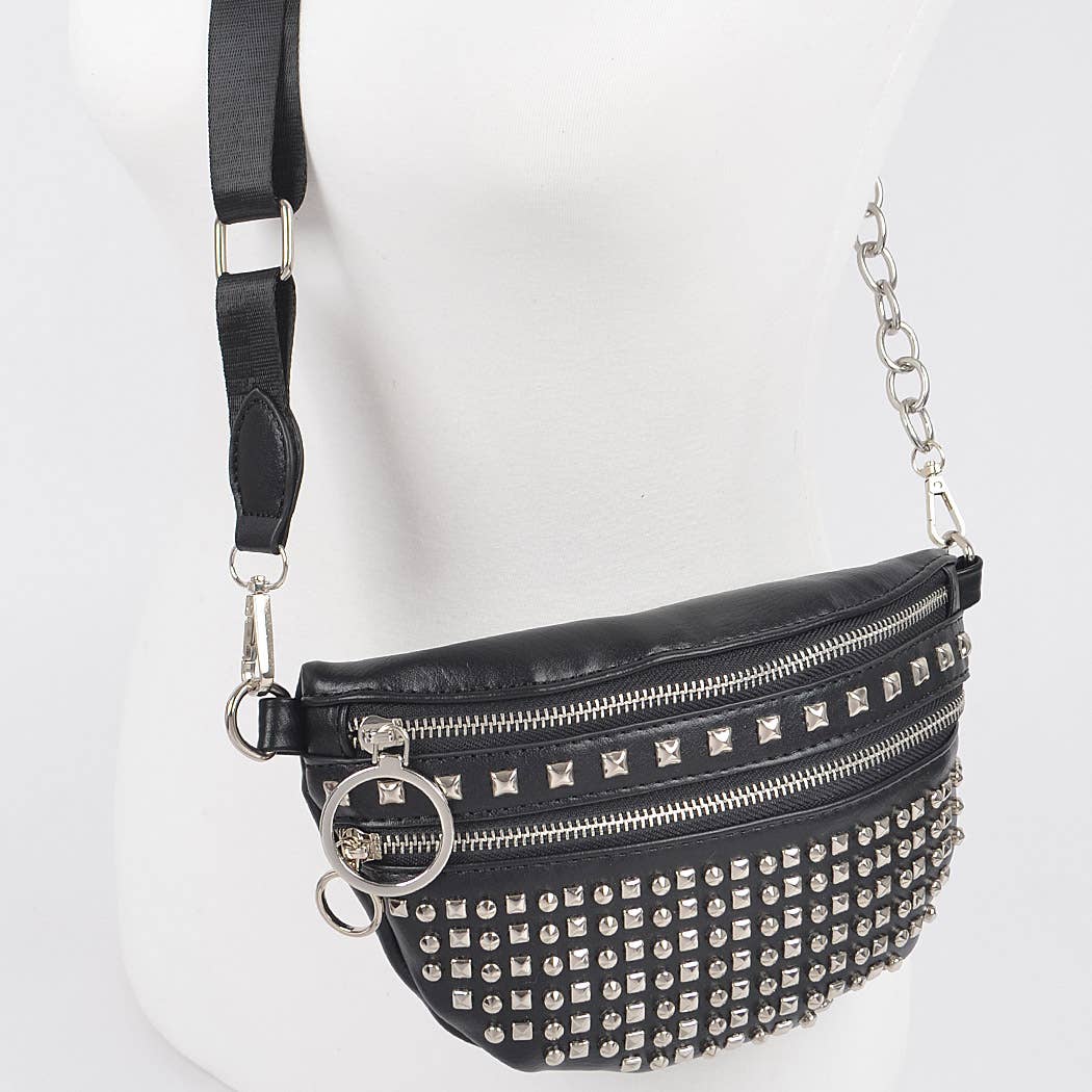 Studded Chain Fanny Pack: White