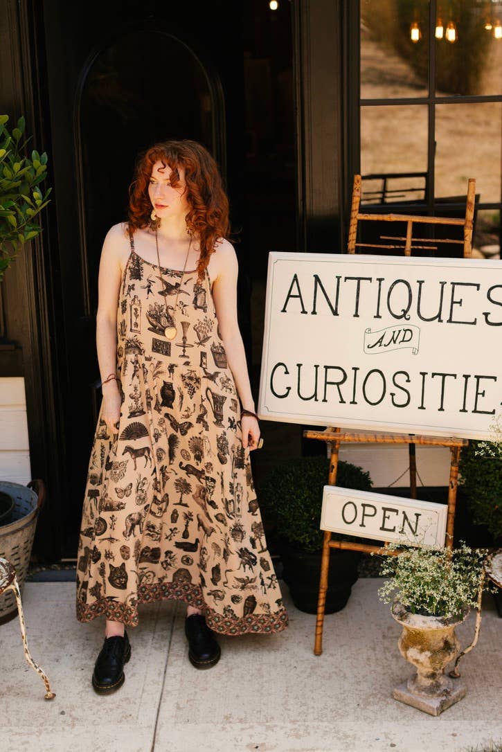 Curiosities Bohéme Maxi Slip Dress w/ whimiscal print: S/M