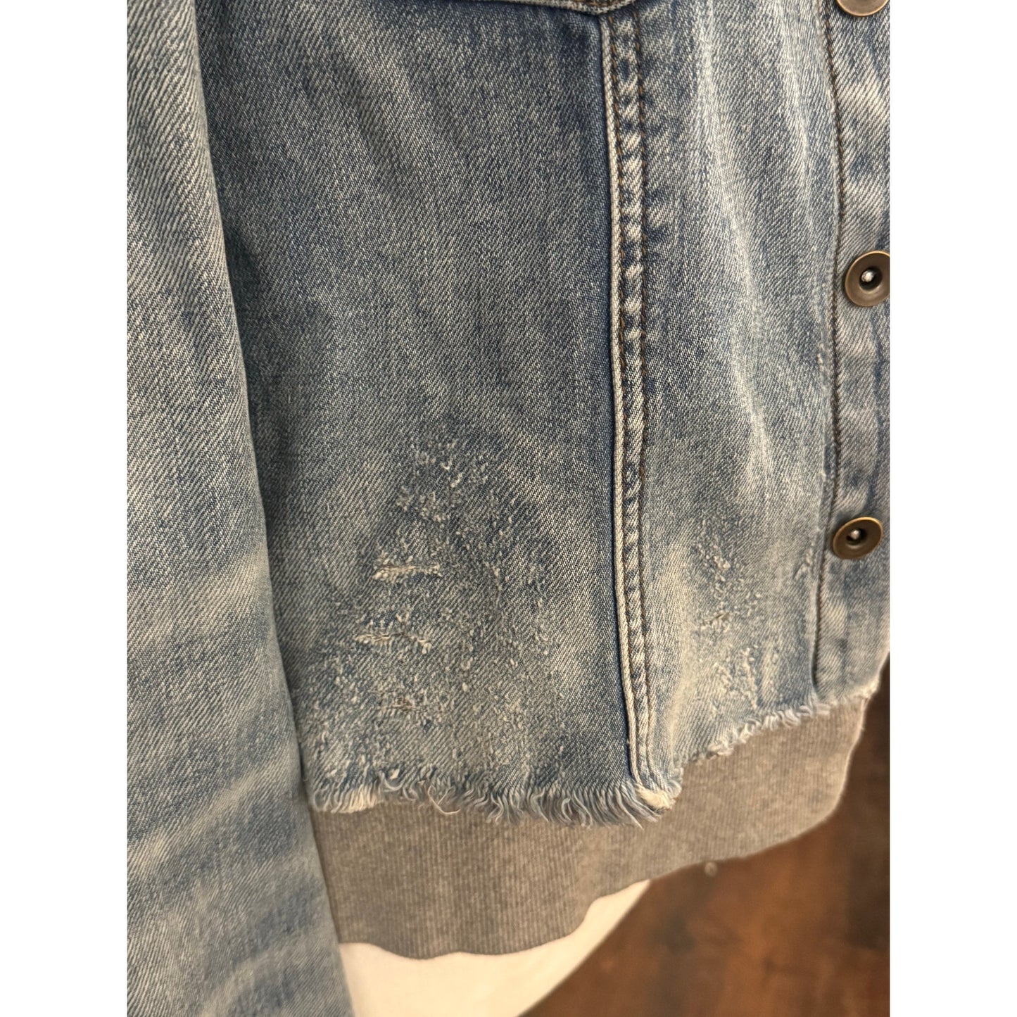 Free People Super Distressed Denim Hooded jacket Size S