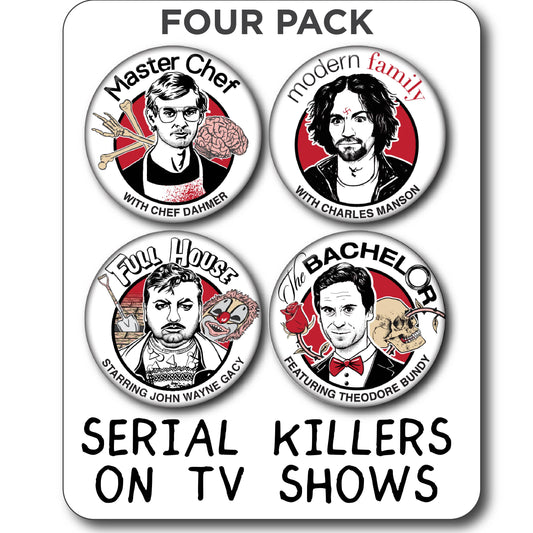 SERIAL KILLERS on tv shows (4-PACK): Small Buttons